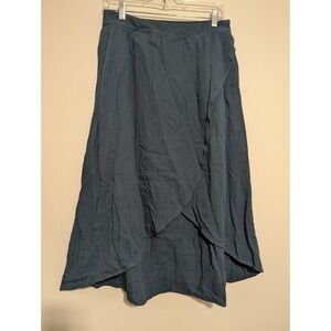 Pact Skirt Size Medium Navy Blue Cotton Coastal Gauze Wrap Elastic Waist Pockets